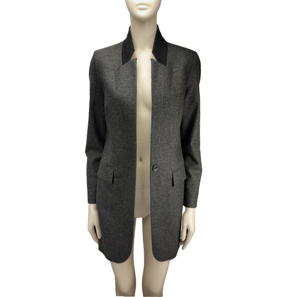 JUDITH & CHARLES Wool Longline Single-Button Contemporary Gray Blazer Jacket 4 - Picture 5 of 9